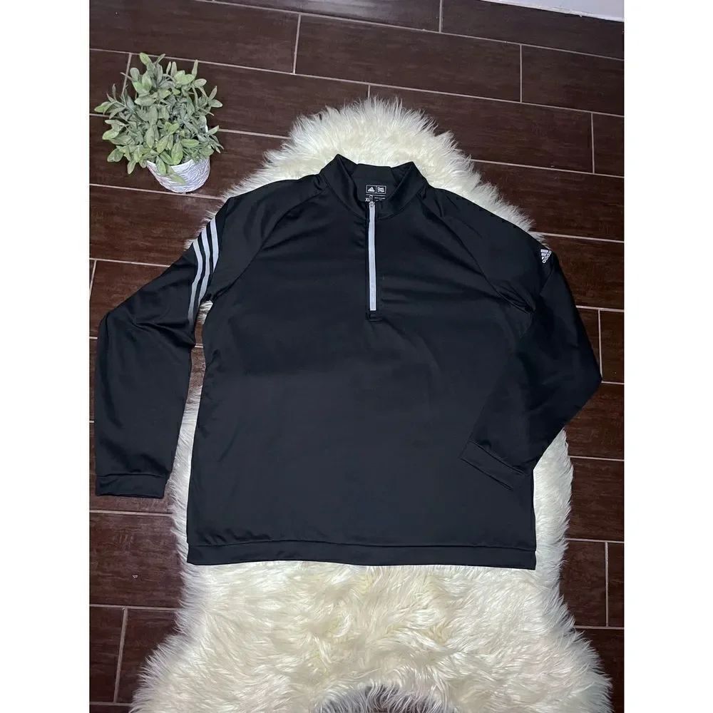 Adidas mens black grey 3 stripes 3/4 zip pullover sz XL NWT
